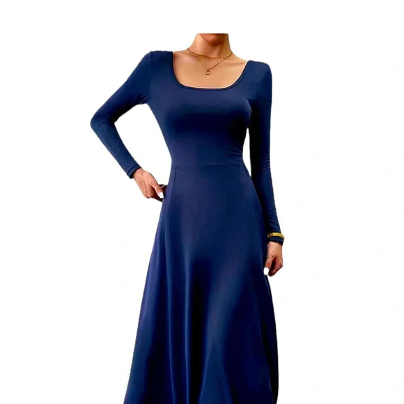 New Navy Blue Knit Figure Flattering Dress - Picture 2 of 5